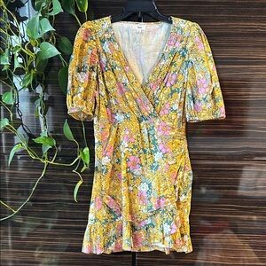 RAHI Floral Mini Dress in Yellow and Pink